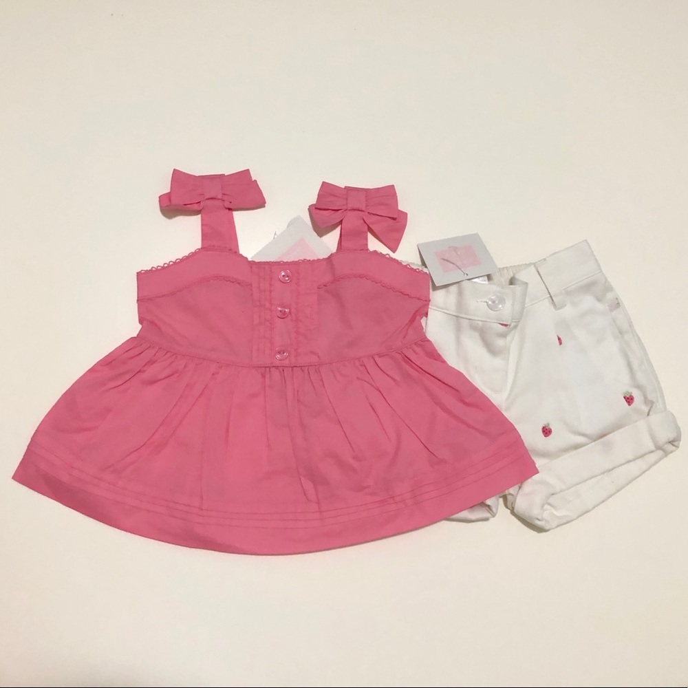 Janie and Jack bow pintuck top with shorts